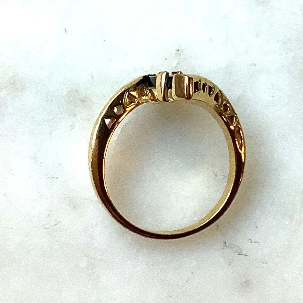 Vintage Black Onyx Gold Plated Marquis Ring Size 9 Statement